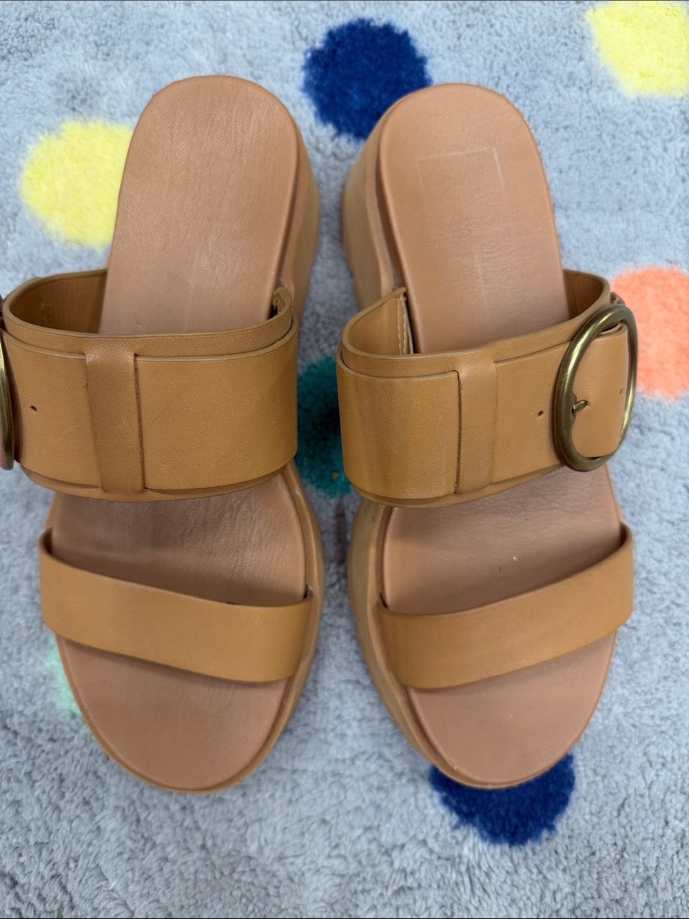 Dolce Vita Size 8 Tan Slide Sandals with Buckle Strap